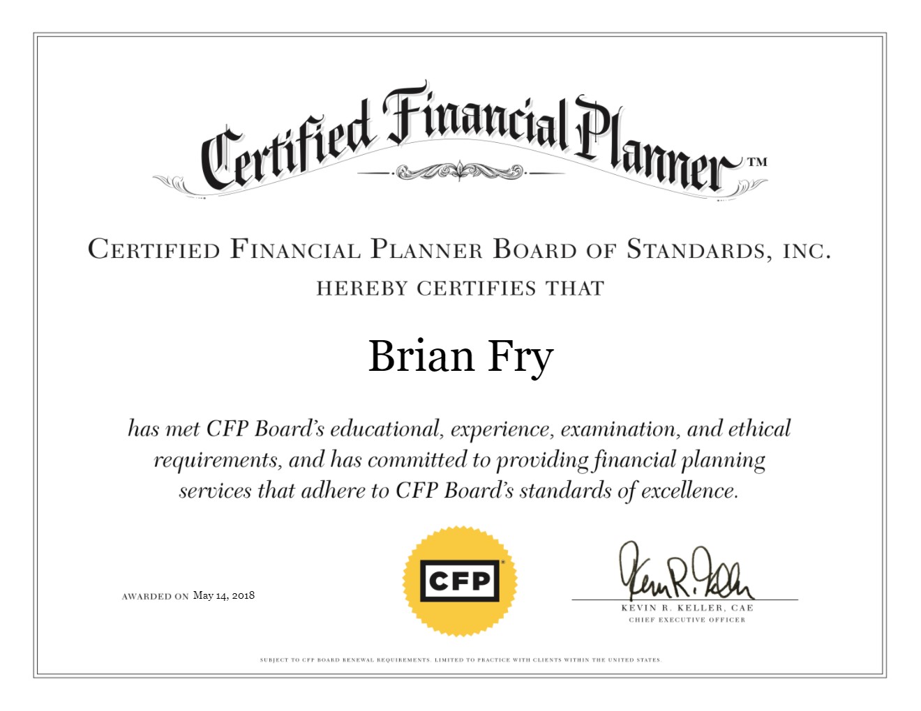 CFP Board - Certified Financial Planner Board of Standards, Inc - Digital Certificate